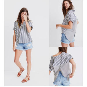Madewell Courier Button-Back Shirt in Blue Stripe Mix Oversized Fit